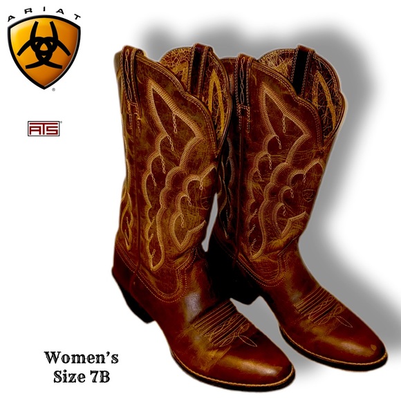 Ariat Womens Size 7B Heritage RToe Cowboy Western Boot Distressed Brown 10020289 - Picture 1 of 8